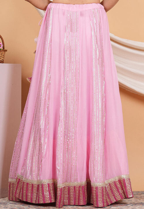 Embroidered Georgette Skirt in Baby Pink