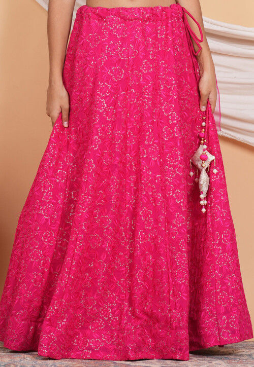 Embroidered Georgette Skirt in Fuchsia