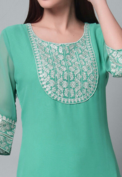 Embroidered Georgette Straight Kurta in Sky Blue : TPA2376