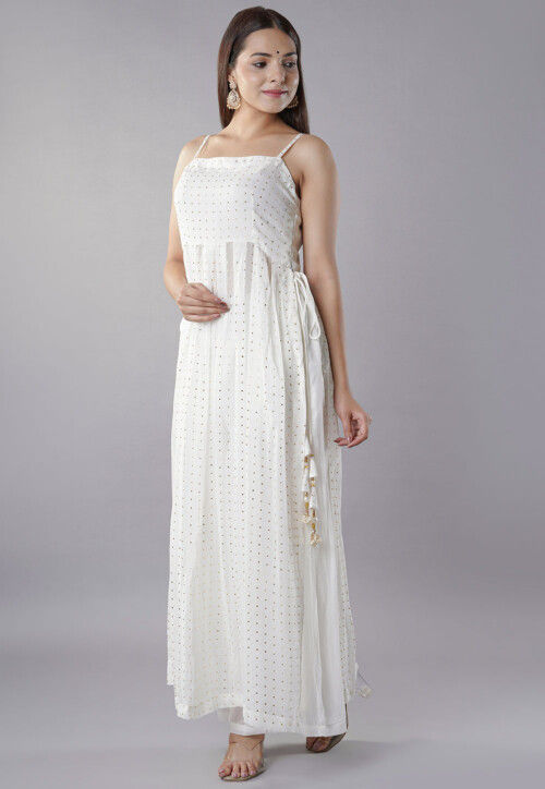 White Cotton & Georgette Stitched Kurta Dress Size 36, 38, 42 ACC26