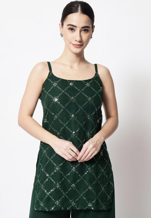 Light Green Embroidered Georgette Kurti | Saira's Boutique