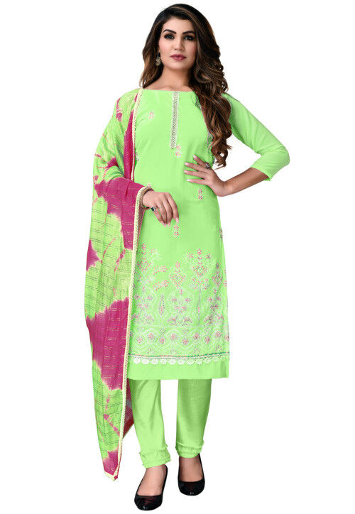 Embroidered Georgette Straight Suit in Light Green