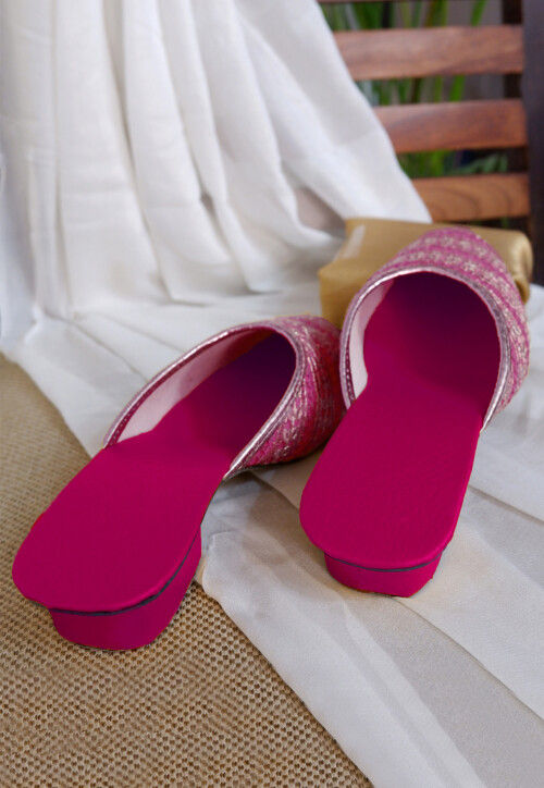 Embroidered Georgette Women Mules in Fuchsia