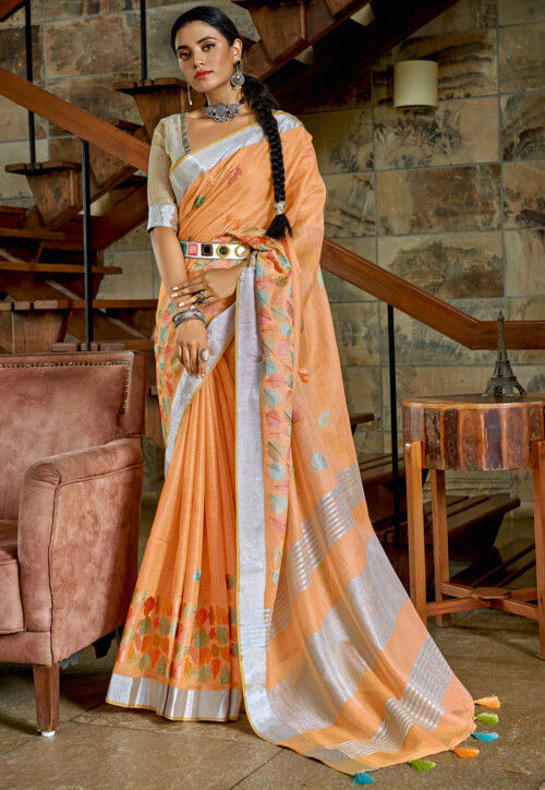 Light Orange Linen Saree – NITARAA