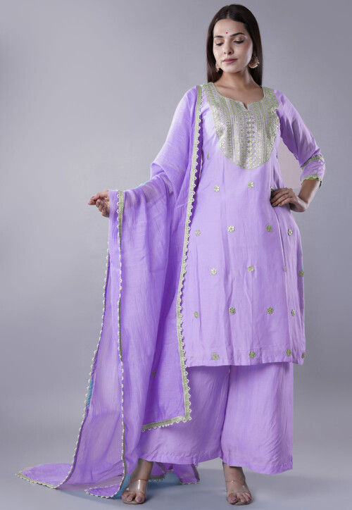 Embroidered Muslin Silk Pakistani Suit in Light Purple