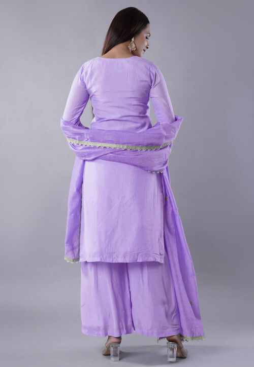 Embroidered Muslin Silk Pakistani Suit in Light Purple