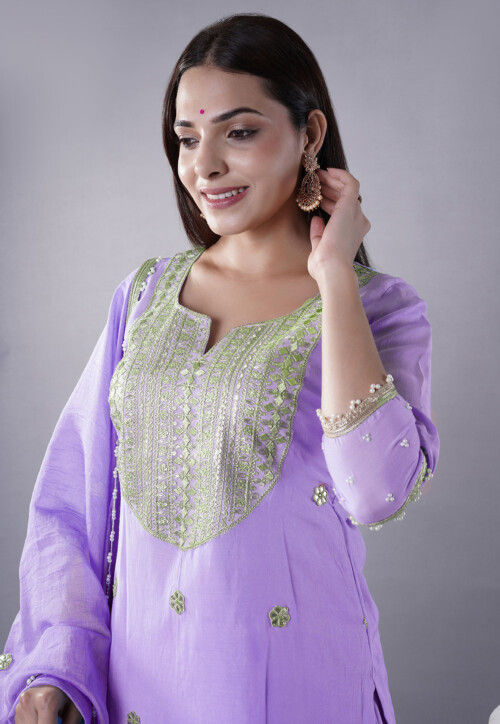Embroidered Muslin Silk Pakistani Suit in Light Purple