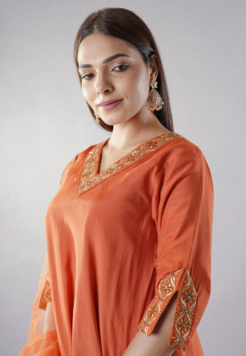 Embroidered Muslin Silk Pakistani  Suit in Rust