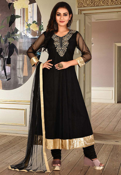 UtsavFashion Embroidered Net Anarkali Suit in Black
