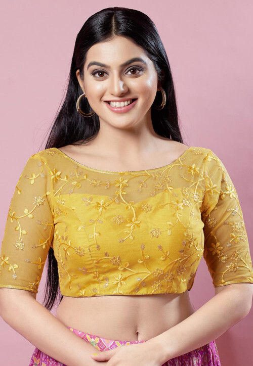 Buy Embroidered Net Blouse in Yellow Online UGX907 Utsav Fashion