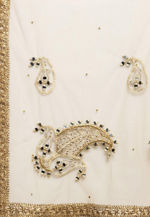 Embroidered Net Dupatta in Beige
