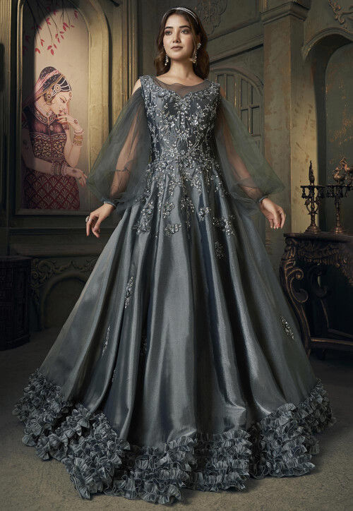 Buy Embroidered Net Gown in Grey Online TSX264 Utsav Fashion