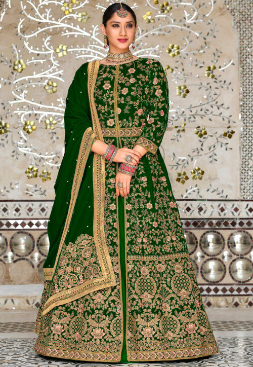 Green Partywear Sequence Embroidered Georgette Lehenga Choli With Jacket