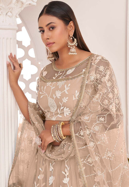 Buy Embroidered Net Lehenga in Beige Online : LHT85 - Utsav Fashion