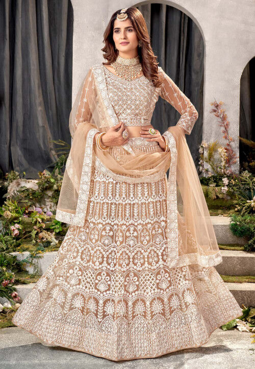 Buy Embroidered Net Lehenga in Beige Online LQY2152 Utsav Fashion
