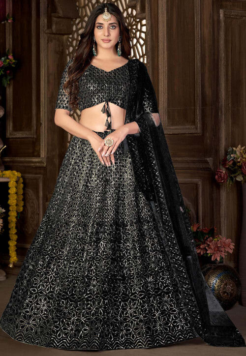 Buy Embroidered Net Lehenga in Black Online LQU1326 Utsav Fashion