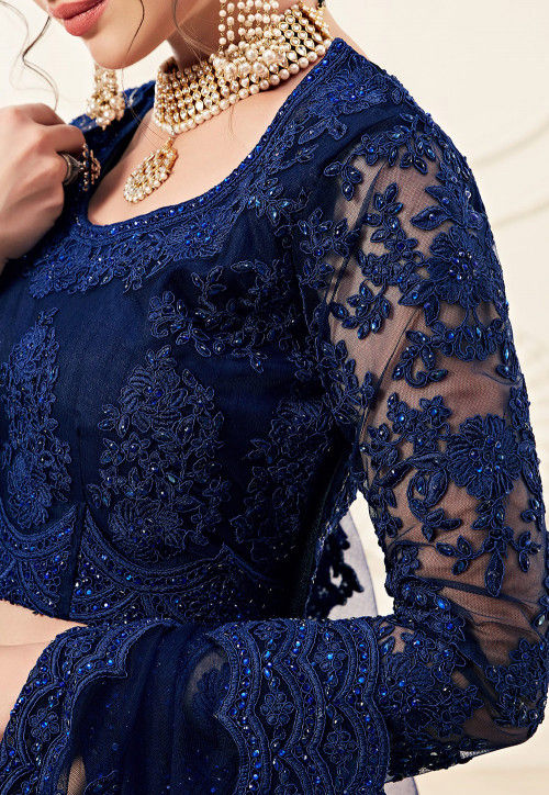 Buy Embroidered Net Lehenga in Dark Blue Online : LCC720 - Utsav Fashion