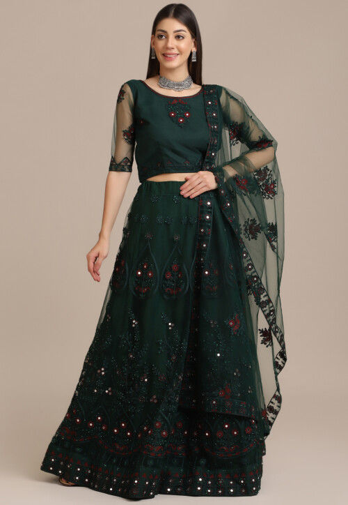 Buy Embroidered Net Lehenga in Dark Green Online LJA236 Utsav Fashion