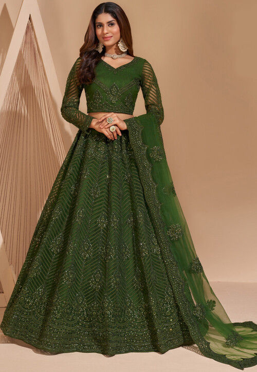 Olive Green Heavy Designer Sequence Work Wedding/PartyWear Special Lehenga  Choli - Indian Heavy Anarkali Lehenga Gowns Sharara Sarees Pakistani  Dresses in USA/UK/Canada/UAE - IndiaBoulevard