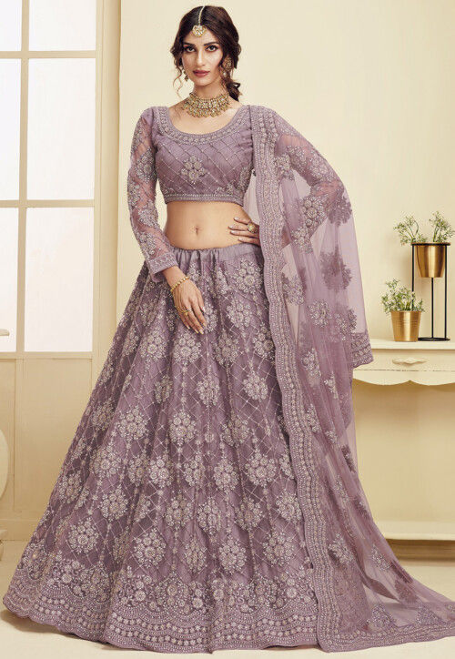 Buy Women Light Purple Lehenga Set With Floral Embroidered Blouse And  Dupatta - Feed Luxe Lehenga - Indya