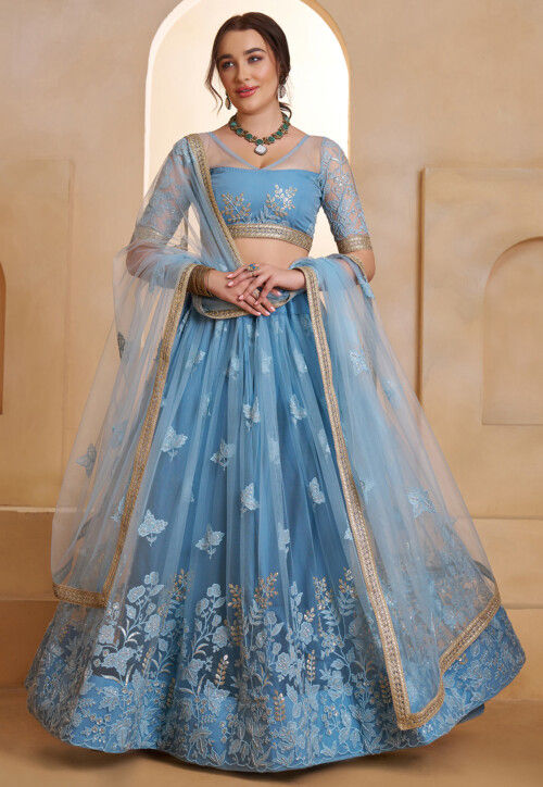 Light Lengha Buy Embroidered Net Lehenga in Light Blue Online : LHT205 - Utsav Fashion