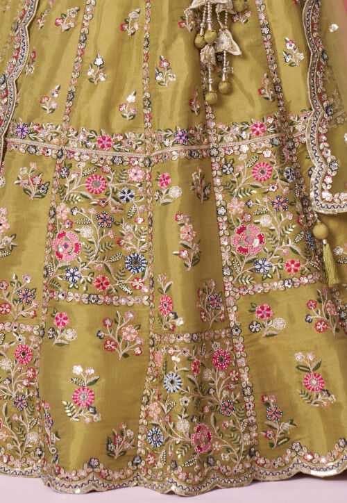 Embroidered Net Lehenga in Mustard