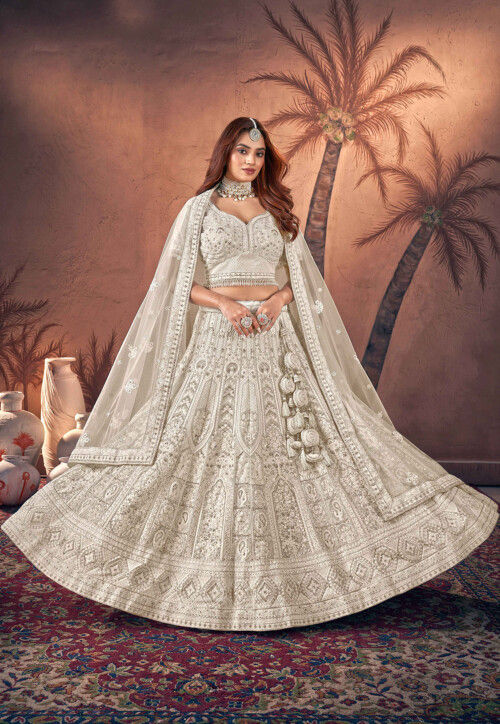 Buy Embroidered Net Lehenga in Off White Online LCC3157 Utsav Fashion