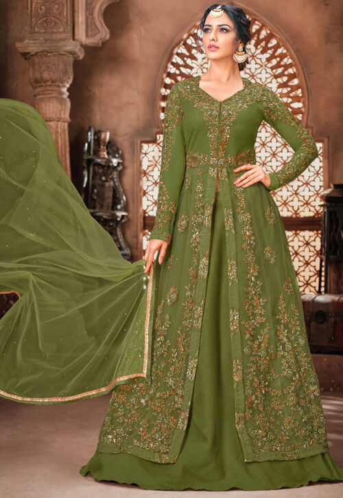 Olive Green Pakistani Bridal lehenga – Sahil Exclusive