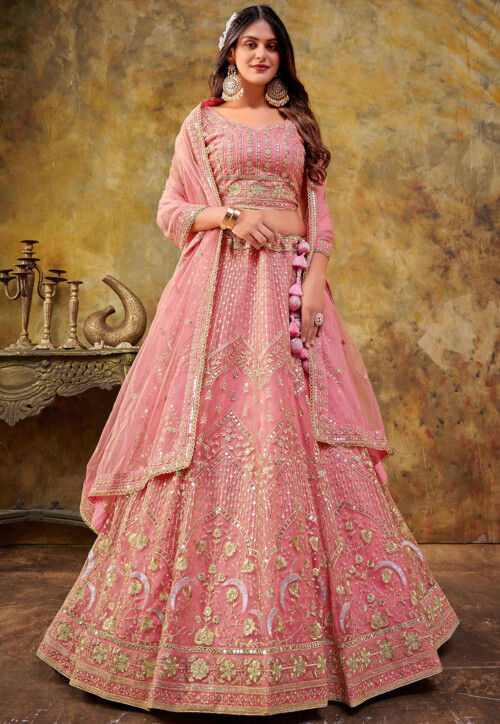 Buy Embroidered Net Lehenga in Pink Online LCC2734 Utsav Fashion