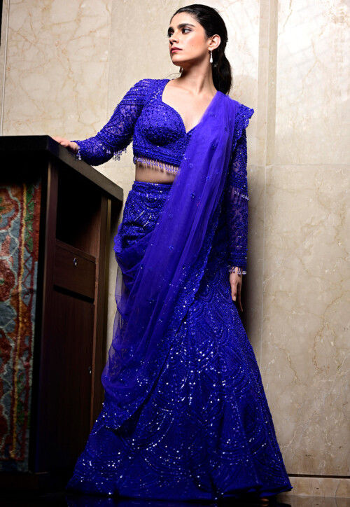 New Designer Royal Blue color net Lehenga and embroidered choli and dupatta