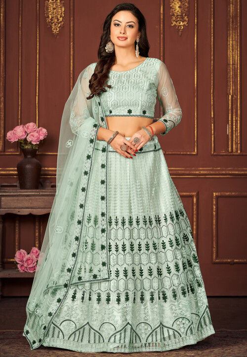 Buy Embroidered Net Lehenga in Sea Green Online LJA351 Utsav Fashion