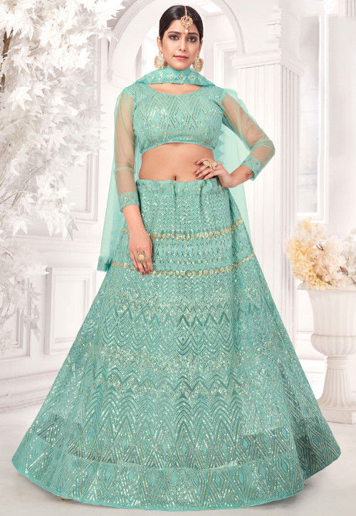 Flaring Turquoise Blue and Green Combination Designer Lehenga Choli | New  lehenga choli, Designer lehenga choli, Green lehenga choli