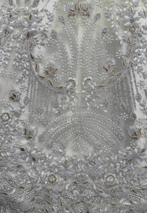 Embroidered Net Lehenga in White