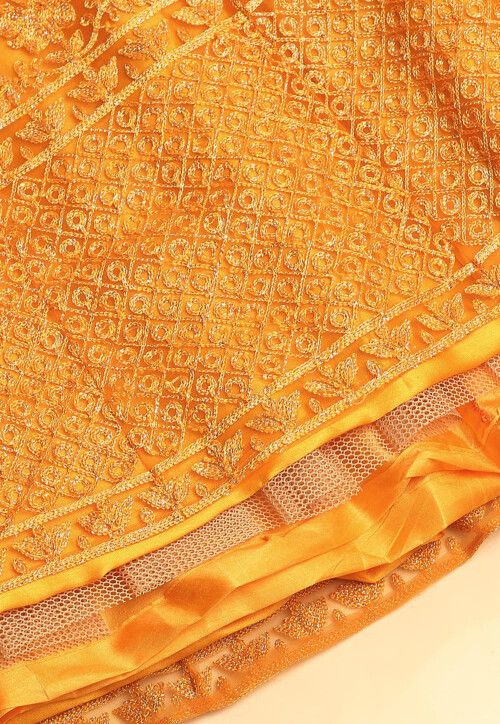 Embroidered Net Lehenga in Yellow