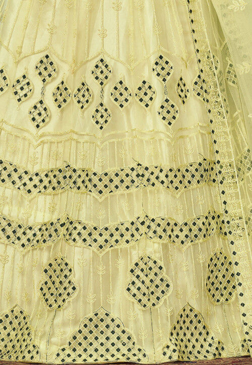 Embroidered Net Lehenga in Light Green
