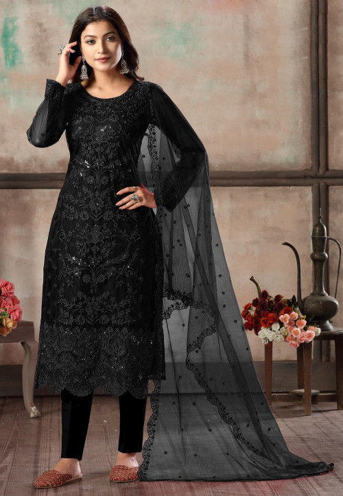 Embroidered Net Pakistani Suit in Black ...
