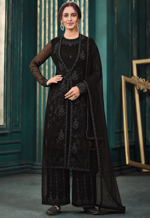 Maria B Embroidered Black Pakistani Kameez Trouser and Dupatta – Nameera by  Farooq