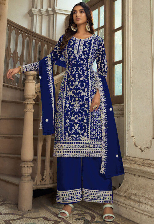 UtsavFashion Embroidered Net Pakistani Suit in Blue