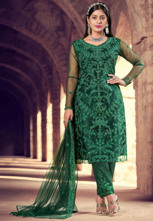 Couple Special Dark Green Salwar Suit Combo Set