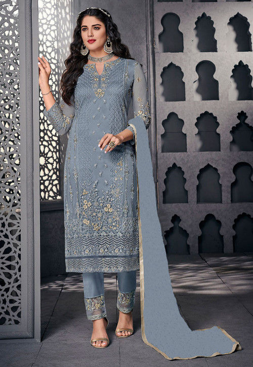 Embroidered net Chiffon Stitched Suit  Pakistani Indian ladies clearance sale 