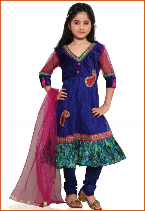 Embroidered Net Salwar Set in Royal Blue