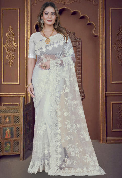 White net saree for wedding sale