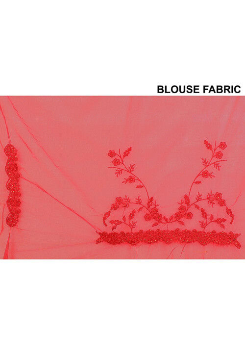 Embroidered Net Saree in Red