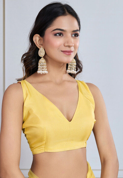 Embroidered Net Saree in Yellow