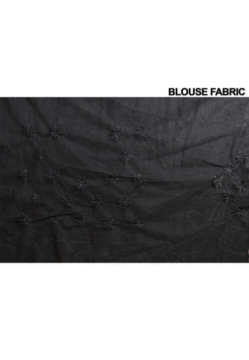 Embroidered Net Scalloped Saree in Black