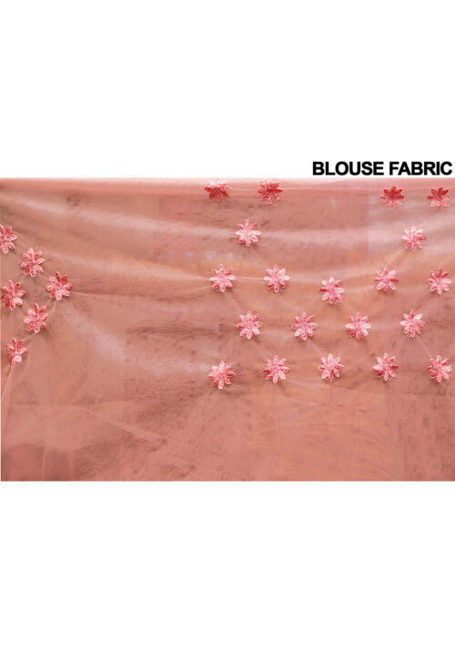 Embroidered Net Scalloped Saree in Peach