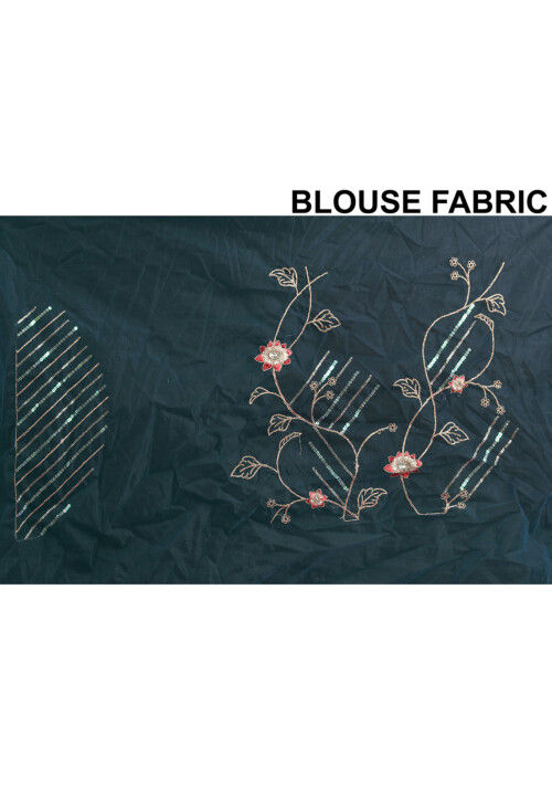 Embroidered Net Scalloped Saree in Teal Blue