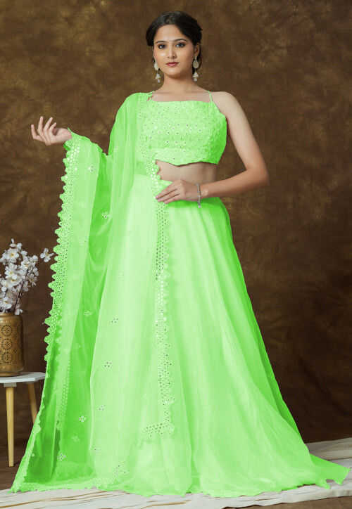 Embroidered Organza Lehenga in Green