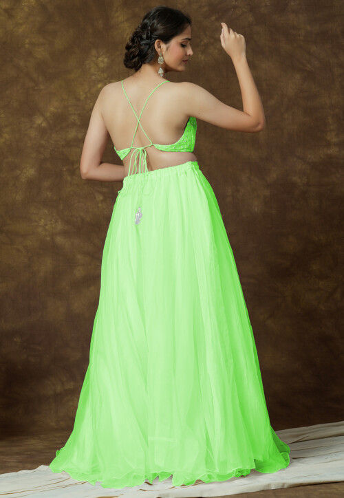 Embroidered Organza Lehenga in Green