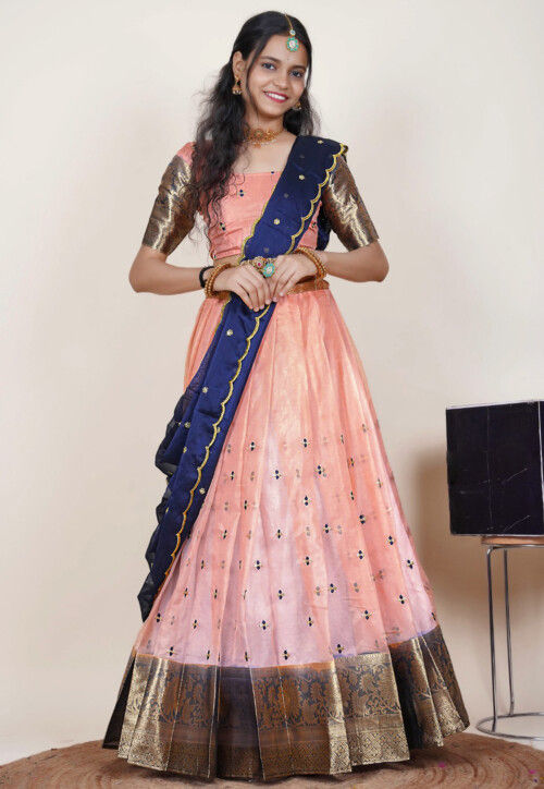Embroidered Organza Lehenga in Peach